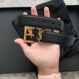 Saint Laurent Loop monogram black leather belt
